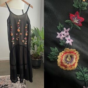 Anthropologie Coromandel Embroidered Midi Dress